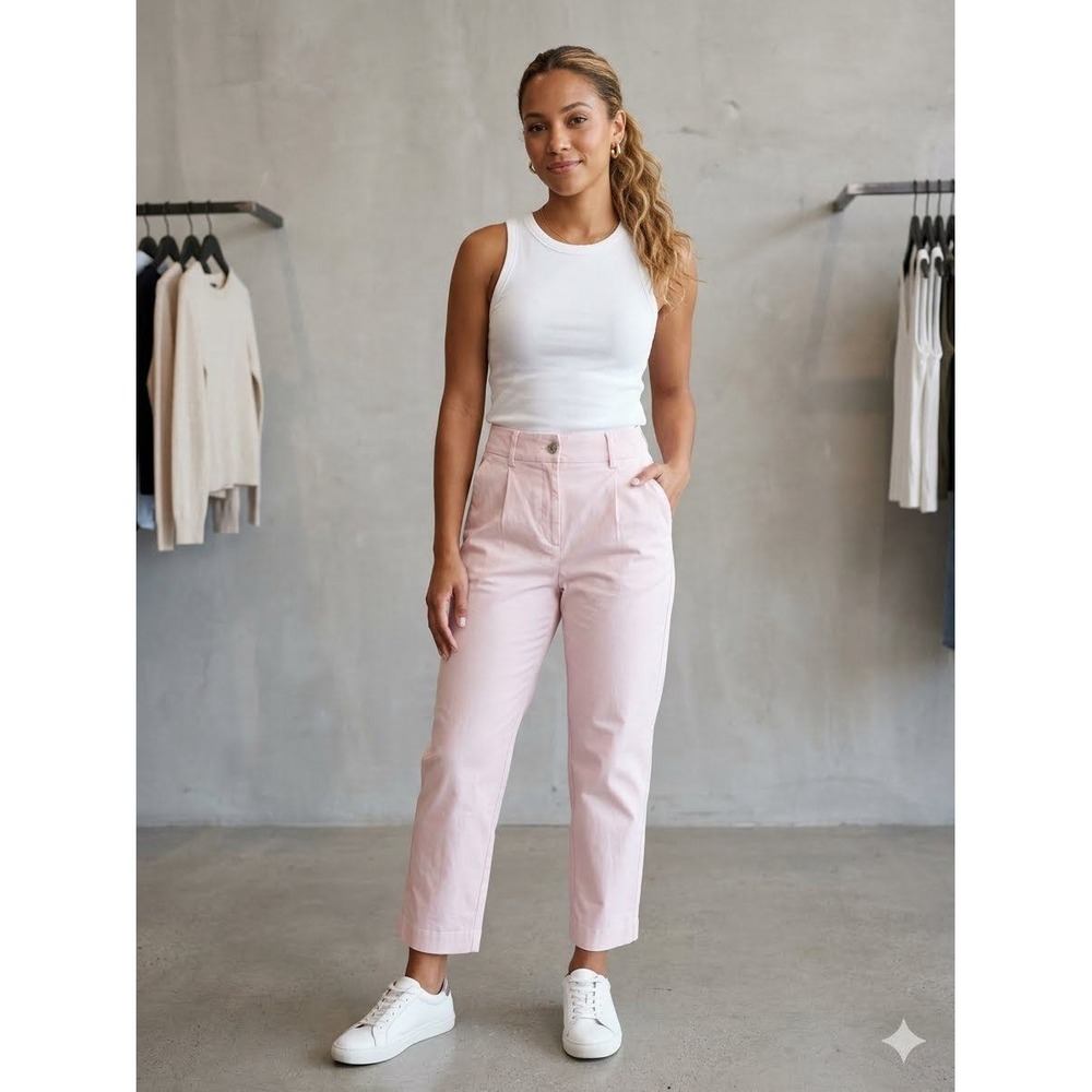 Express Women 4R Pink High Rise Ankle Pleated Cotton Blend Chino Pants